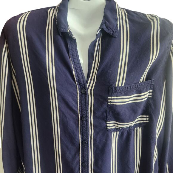 BeachLunchLounge Button Down Tunic-Navy Gray Stripe-Viscose-M-Coastal Grandma - Picture 3 of 11